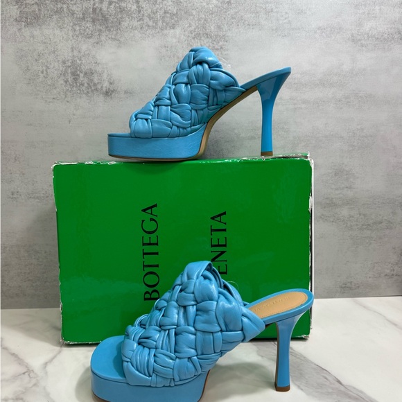 Bottega Veneta Riva Mule 90mm Sky Blue Heeled Shoes Sandals - Picture 3 of 9